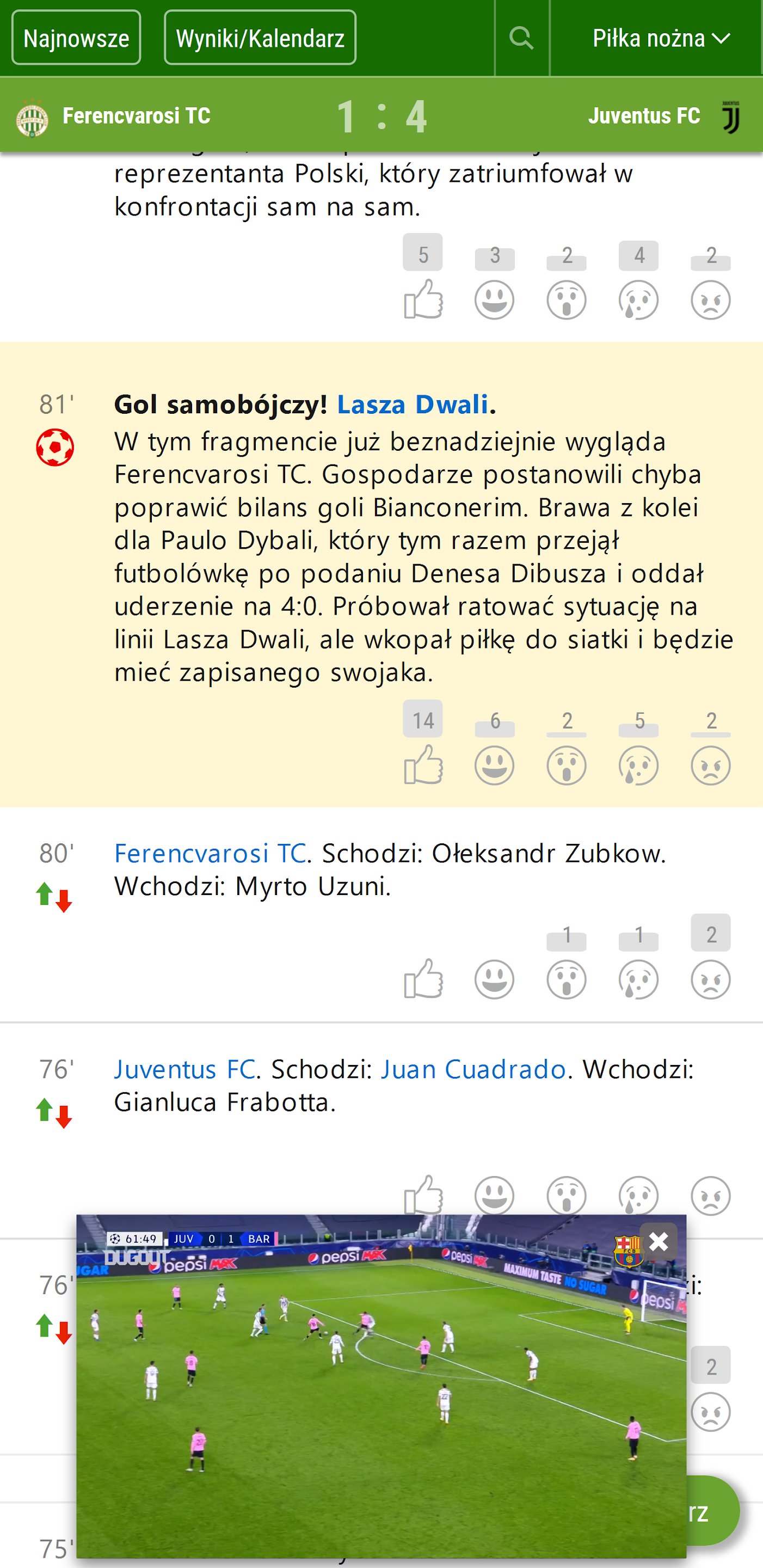 Relacja SportoweFakty.wp.pl przed zmianą